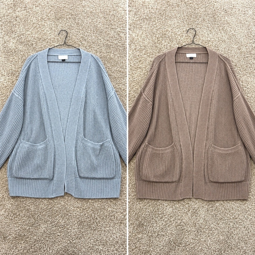 Universal Thread Lot XL Waffle Knit Cardigan Mauve Gray Pockets Sweater Knit